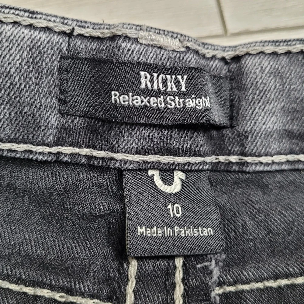 👖True Religion Jeans Boy 10 Shadow Grey Ricky Relaxed Straight Cargo Whiskering